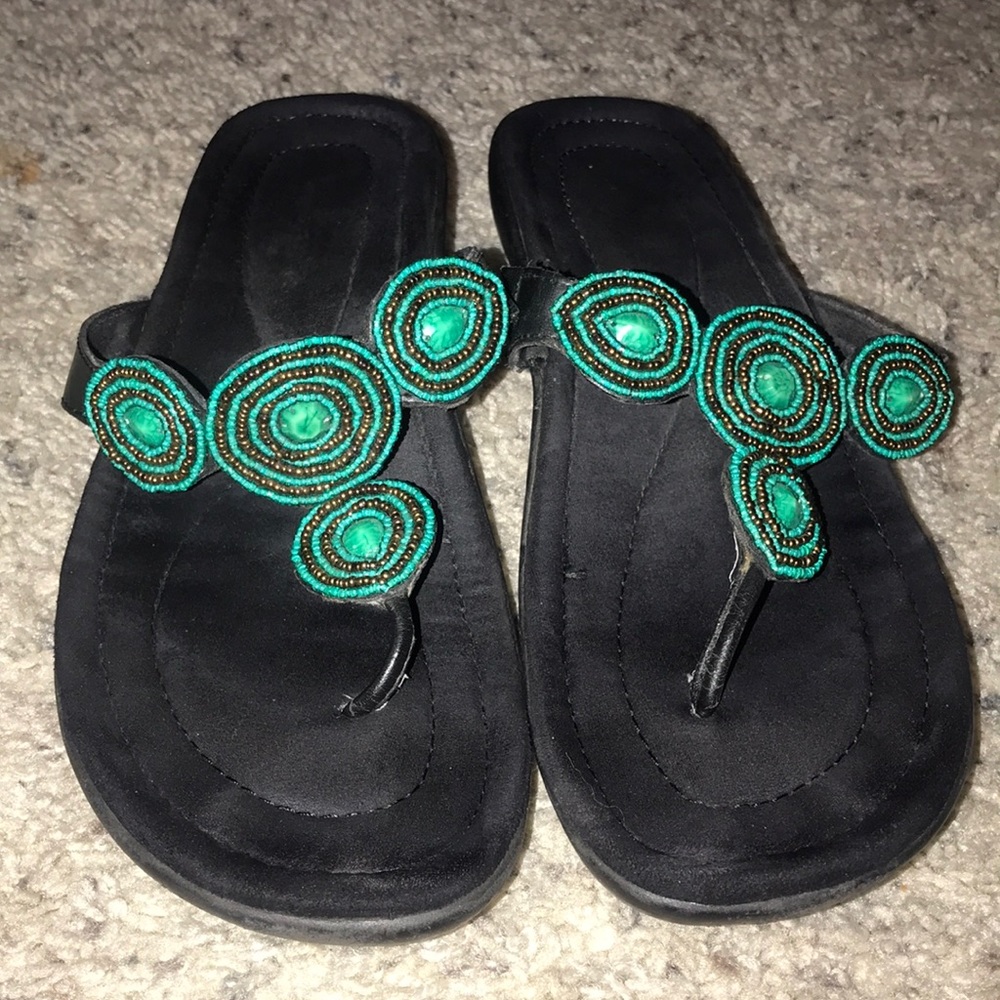 Minnetonka teal beaded sandals